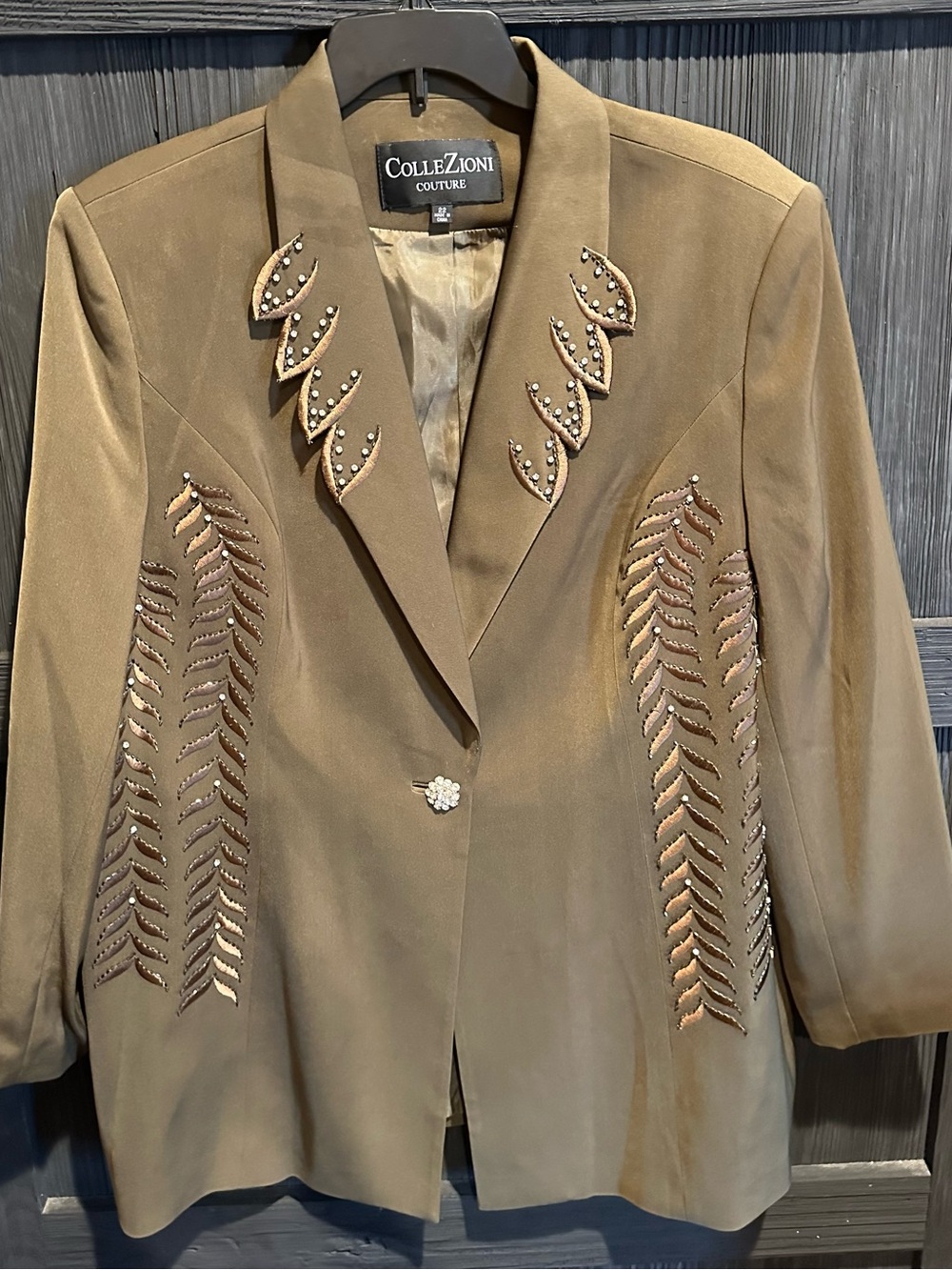 Vintage Collezioni Couture Olive Embellished Single-Button Blazer